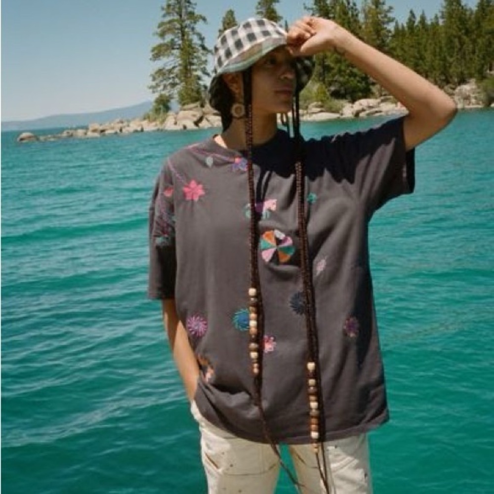 Kimchi Blue Black Top with Colorful Embroidery